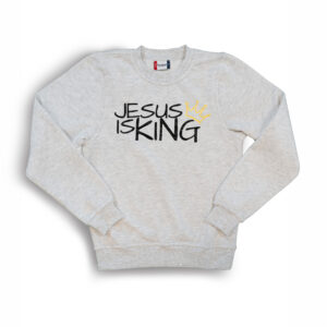 jesus is king black sweater gray front white v1