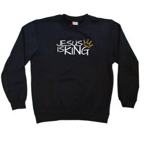 jesus is king navy sweater white front