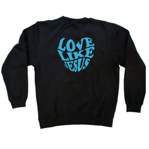 love like jesus navy sweater blue back